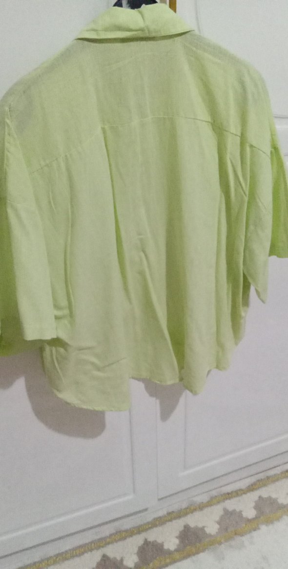 Yeşil Keten Düğmeli Kadın Gömlek - Görsel 4