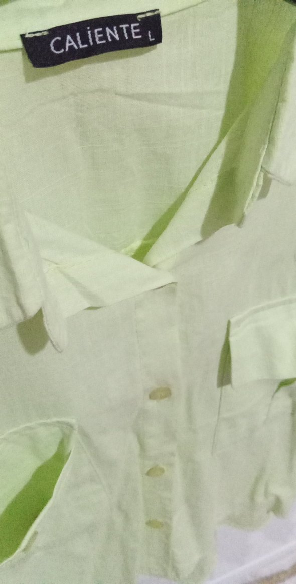 Yeşil Keten Düğmeli Kadın Gömlek - Görsel 5