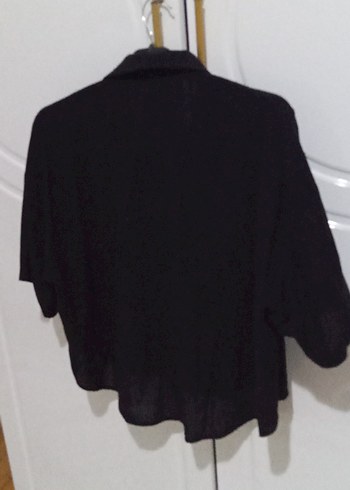 Düğmeli Siyah Keten Kadın Gömlek - Görsel 2