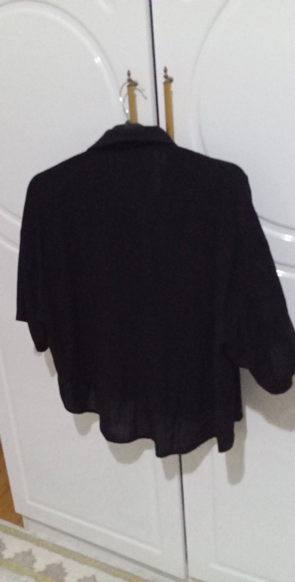 Düğmeli Siyah Keten Kadın Gömlek - Görsel 2