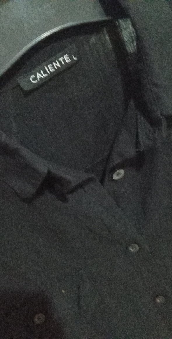 Düğmeli Siyah Keten Kadın Gömlek - Görsel 3