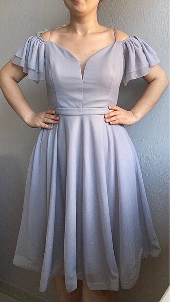 Gri Parıltılı Kısa Elbise - Görsel 7