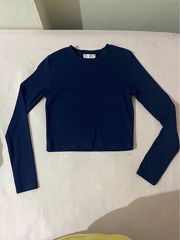 Hafif crop bluz lacivert
