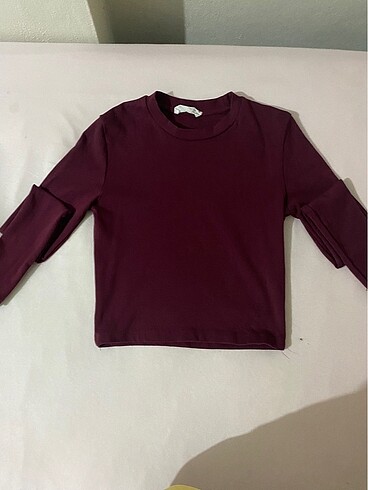Bordo Hafif Crop Bluz