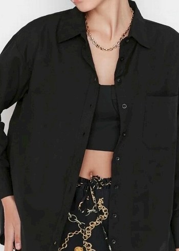 Siyah Boyfriend Gömlek - Görsel 2