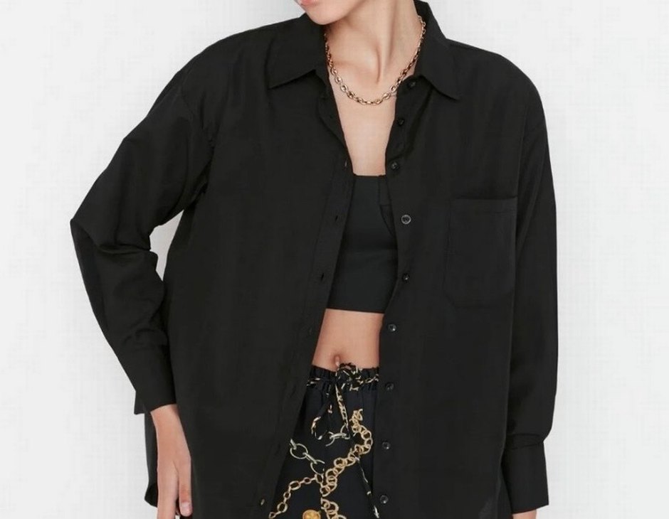 Siyah Boyfriend Gömlek - Görsel 2