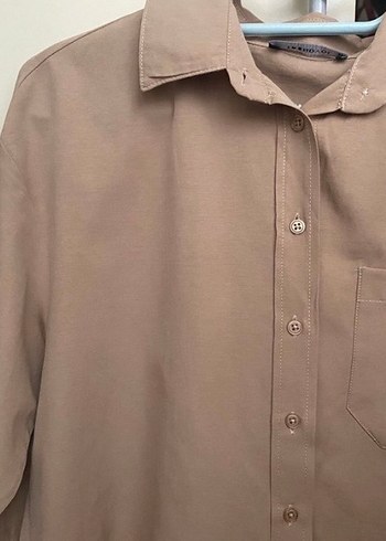Tek Cepli Boyfriend Bej Gömlek - Görsel 3