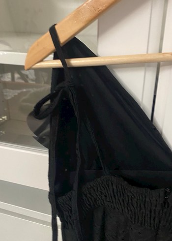 Siyah Drapeli Midi V Yakalı Kadın Elbise - Görsel 5