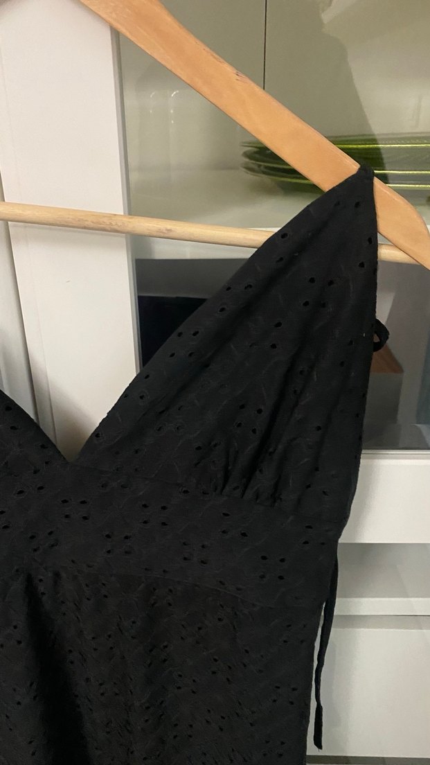 Siyah Drapeli Midi V Yakalı Kadın Elbise - Görsel 2