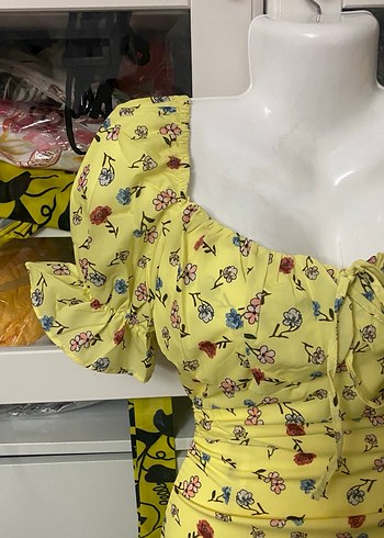 Sarı Çiçekli Bohem Mini Elbise - Görsel 4