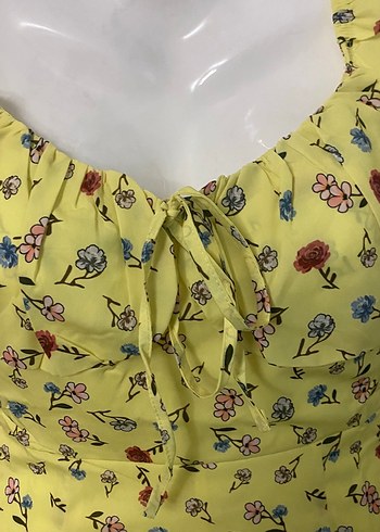 Sarı Çiçekli Bohem Mini Elbise - Görsel 3