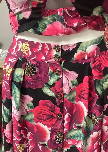 Çiçek Desenli Mini Straplez etekli takım - Görsel 4