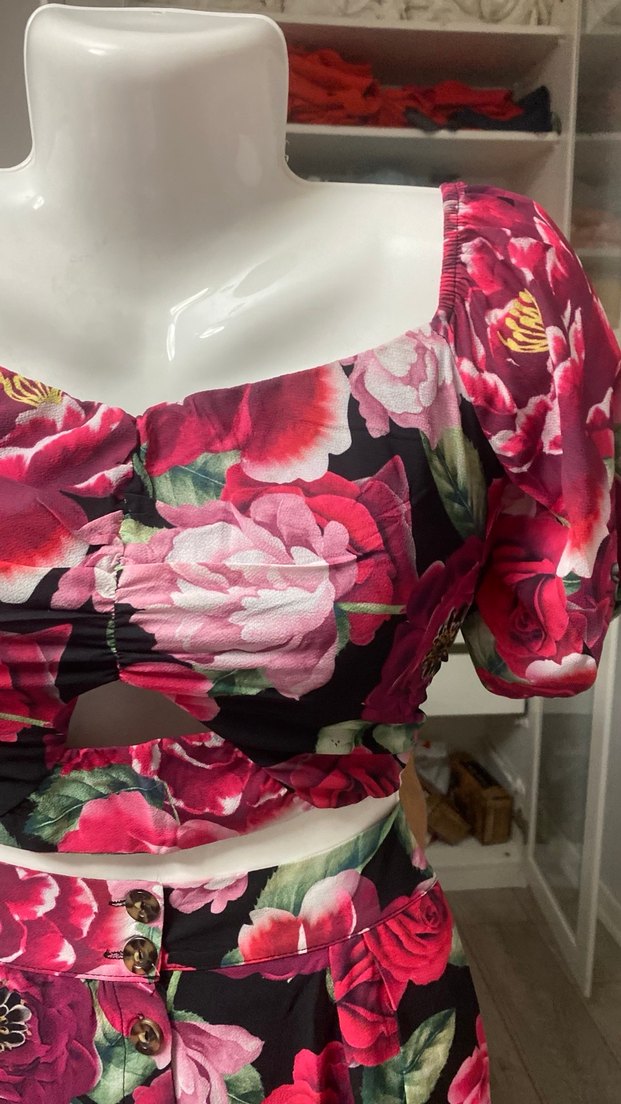 Çiçek Desenli Mini Straplez etekli takım - Görsel 5