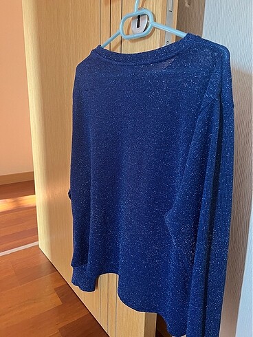 l Beden H&M Mavi Simli Hafif Transparan Rahat Bluz