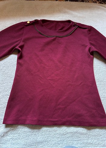 Bordo Düğmeli Uzun Kollu Tişört - Görsel 2