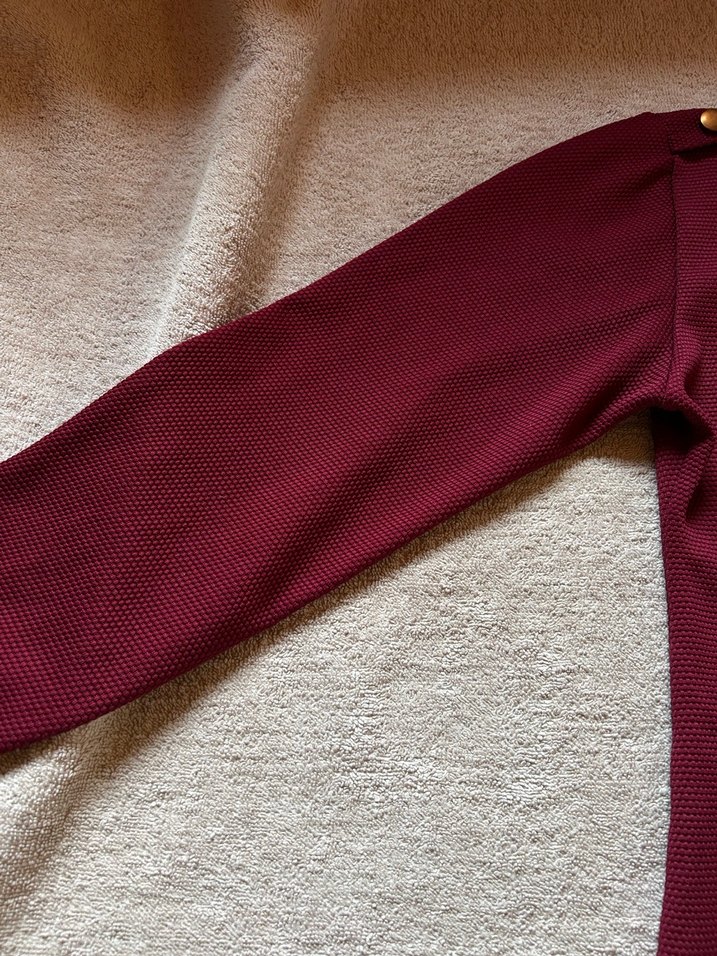 Bordo Düğmeli Uzun Kollu Tişört - Görsel 3