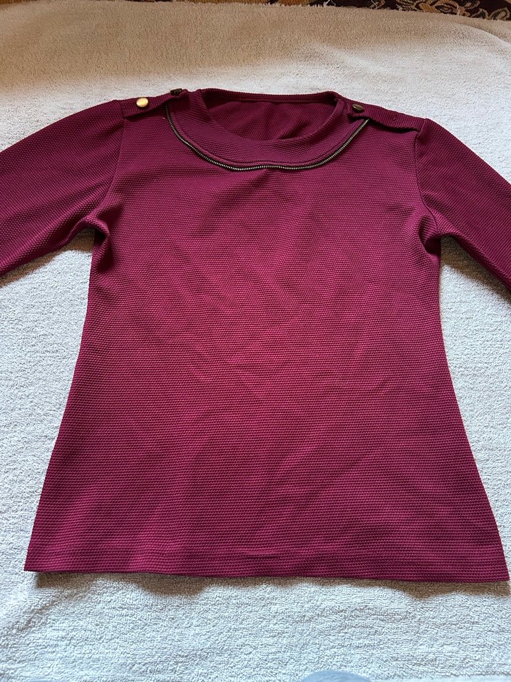 Bordo Düğmeli Uzun Kollu Tişört - Görsel 2