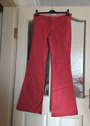 Düğmeli Kırmızı Kadın Denim Pantolon