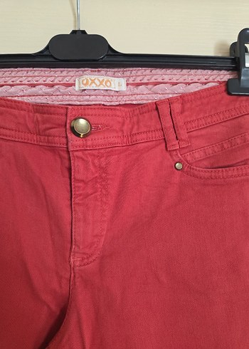 l Beden kırmızı Renk Düğmeli Kırmızı Kadın Denim Pantolon