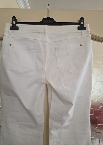 l Beden beyaz Renk Kadın Beyaz Denim Kemerli Normal Boy Pantolon
