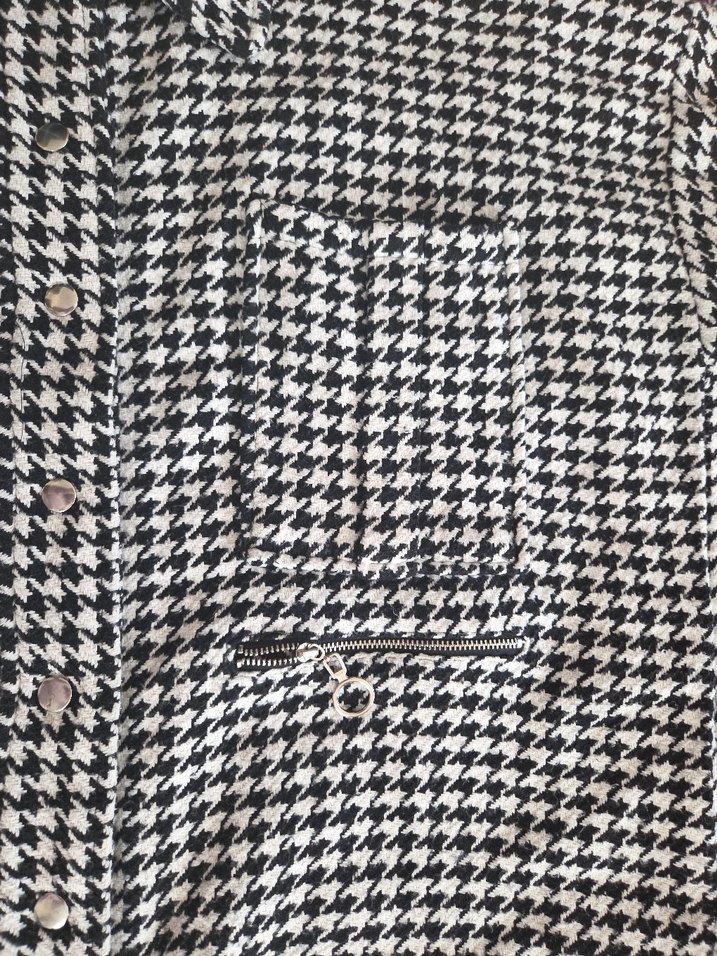 Gri Ekose Düğmeli Uzun Kollu Kadın dış giyim - Görsel 4