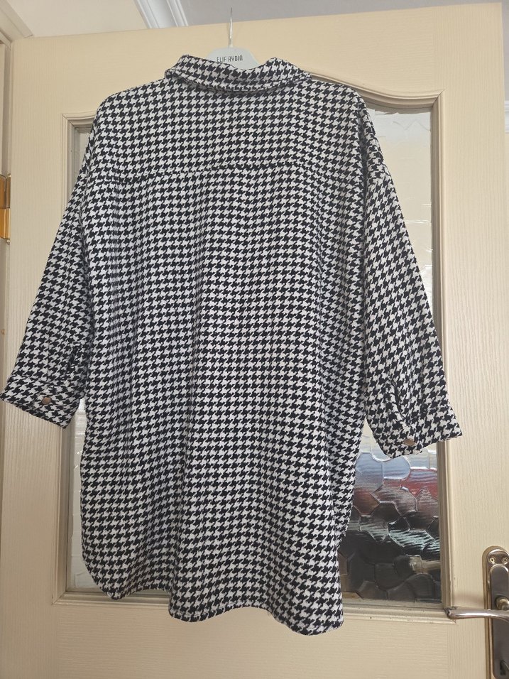 Gri Ekose Düğmeli Uzun Kollu Kadın dış giyim - Görsel 5