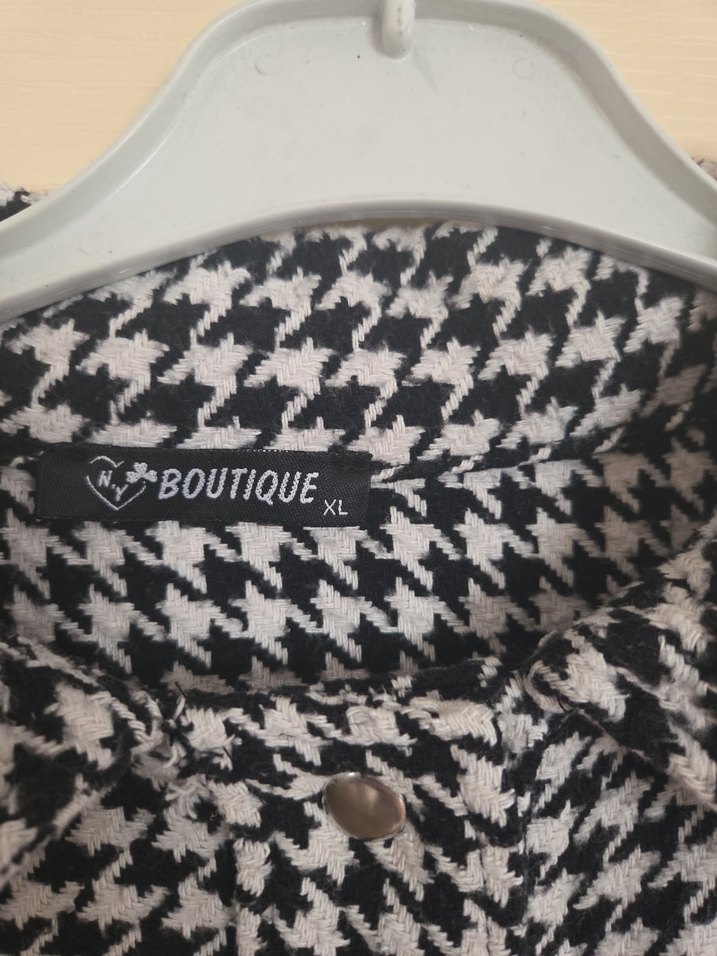 Gri Ekose Düğmeli Uzun Kollu Kadın dış giyim - Görsel 2