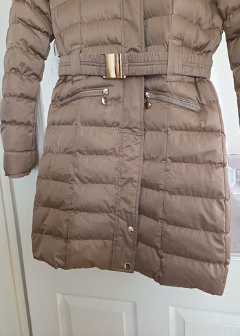 Bej Kemerli Kadın Kışlık Mont - Görsel 5