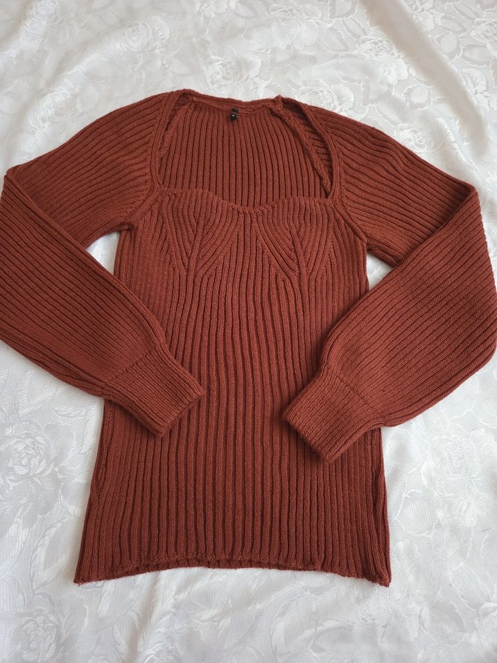 Kahverengi Kadın Bohem Örgü Kazak - Görsel 3