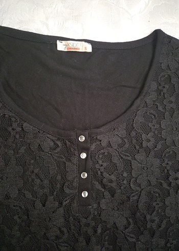 Kısa Kollu Siyah Dantel Bluz - Görsel 3