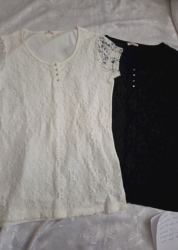 Kısa Kollu Siyah Dantel Bluz - Görsel 2