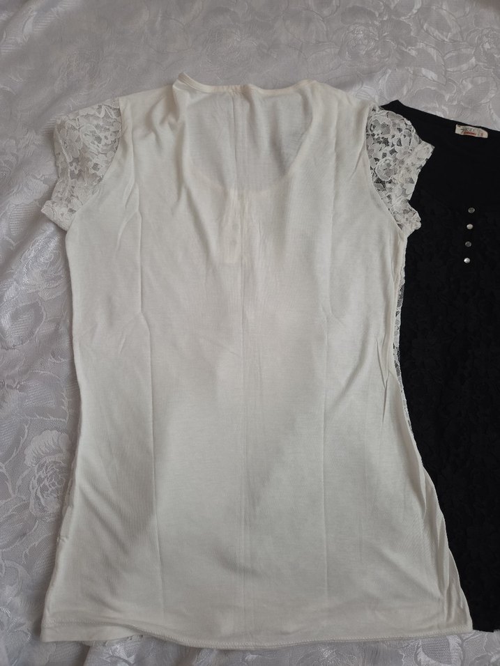 Kısa Kollu Siyah Dantel Bluz - Görsel 4