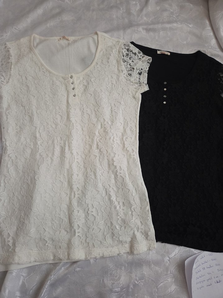 Kısa Kollu Siyah Dantel Bluz - Görsel 2