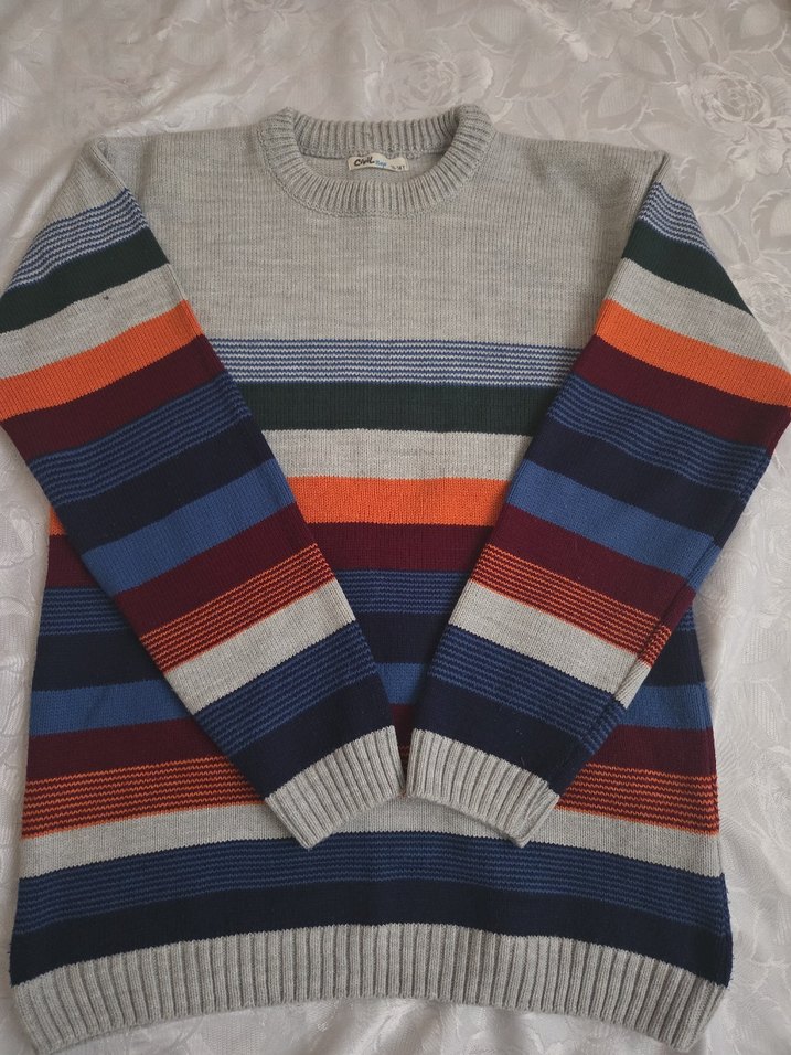 Çizgili Çok Renkli Erkek Triko Kazak - Görsel 2