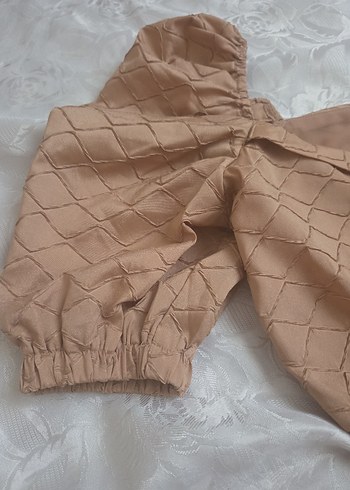 Bej Crop Bluz, Fırfırlı, Bohem Stil - Görsel 3