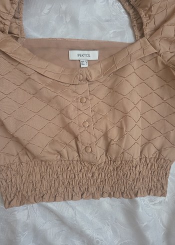 Bej Crop Bluz, Fırfırlı, Bohem Stil - Görsel 4