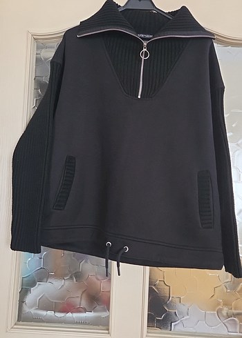 Dilvin Siyah Yarim Fermuarli Rahat Sweatshirt