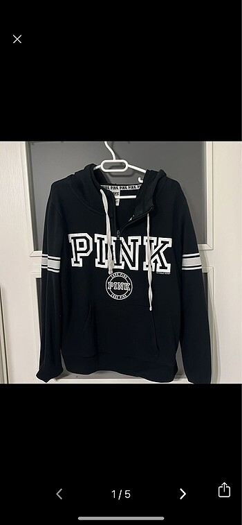 VS PİNK SİYAH FERMUARLI SWEATSHIRT