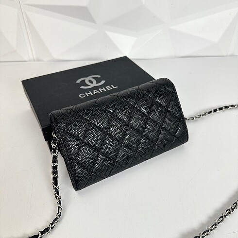  Beden siyah Renk Chanel caviar hakiki deri bayan cüzdanı