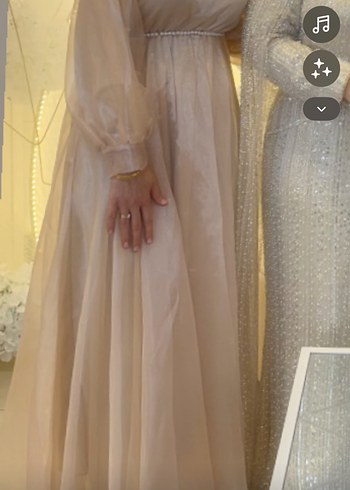 Bej Nakışlı Vintage Uzun Elbise - Görsel 3