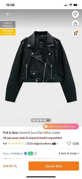 Pull and bear biker deri ceket