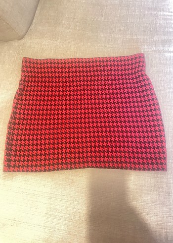 Kırmızı Desenli Kadın Mini Etek