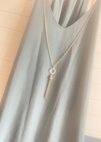 s Beden Gri Midi Halter Yaka Zincir Detaylı Bluz