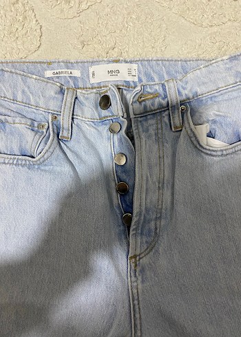 Düğmeli Bej Midi Denim Kadın Jean - Görsel 2