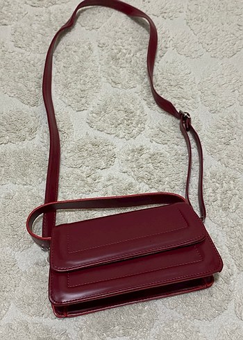 Kırmızı Deri Kadın Omuz Çantası - Görsel 2