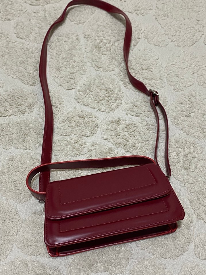 Kırmızı Deri Kadın Omuz Çantası - Görsel 2