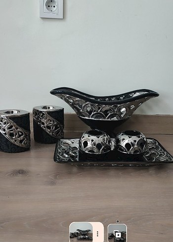 Siyah Metal Dekoratif Mumluk Seti