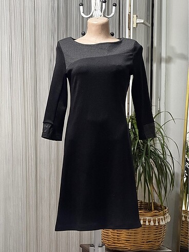 Siyah koyu gri detaylı elbise - Görsel 2