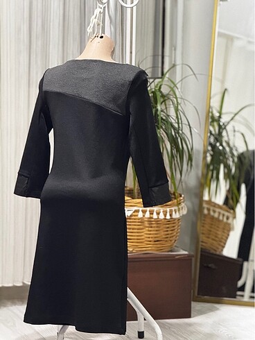 Siyah koyu gri detaylı elbise - Görsel 4