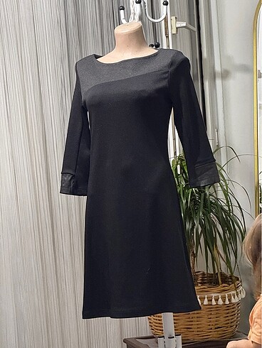 Siyah koyu gri detaylı elbise - Görsel 3